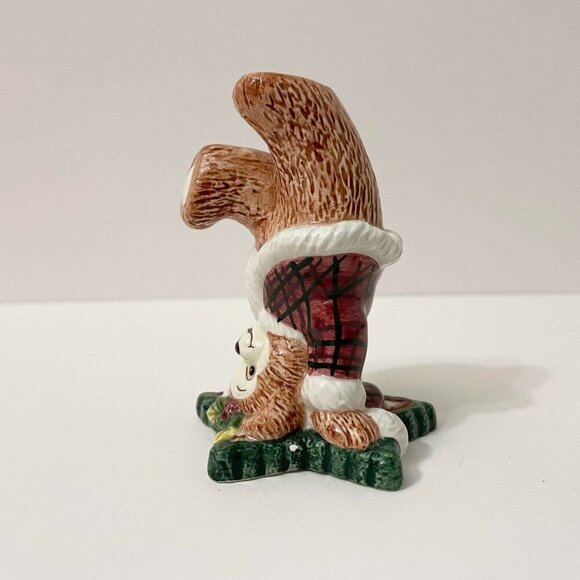 Fitz and Floyd Christmas Tumbling Bear Figurine Red Plaid Santa Suit Stars Chip - Picture 3 of 13